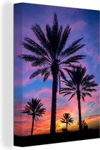 Palmiers et un coucher de soleil 90x120 cm - impression photo sur toile (peinture Décoration murale salon / chambre à coucher) / Arbres Peintures Toile