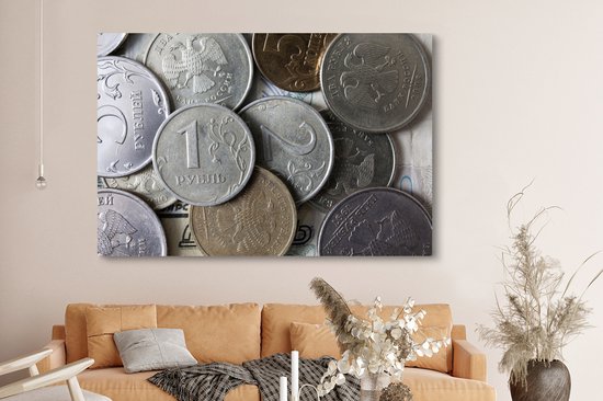 Tableau sur toile Un gros plan des différentes pièces du rouble - 150x100 cm - Décoration murale