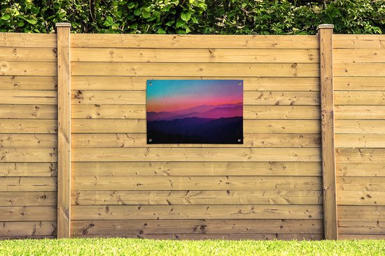 Affiche de jardin Brume colorée sur les montagnes Toile lâche 90x60 cm - Toile de jardin / Toile d'extérieur / Peintures pour l'extérieur (décoration de jardin)