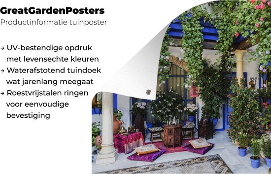 Poster carré coloré dans le jardin espagnol de Cordoue 120x80 cm - Toile de jardin / Toile d'extérieur / Peintures pour l'extérieur (décoration de jardin)