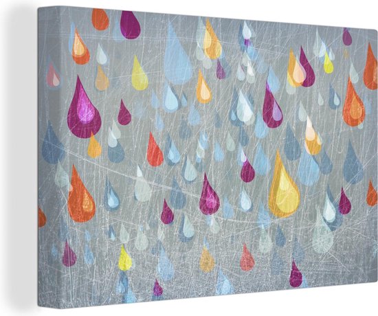 Canvas Schilderij Een illustratie van gekleurde regendruppels - 30x20 cm - Wanddecoratie