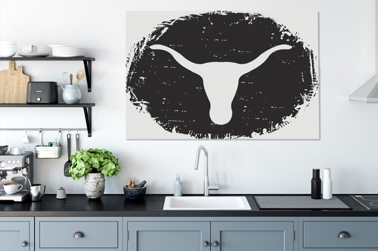 Une illustration de la toile Texas Longhorn 140x90 cm - Tirage photo sur toile (Décoration murale salon / chambre) / Peintures sur toile Animaux de la ferme