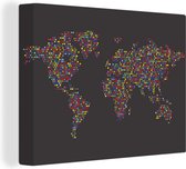 Canvas Wereldkaart - 160x120 - Wanddecoratie Wereldkaart - Stippen - Kleuren