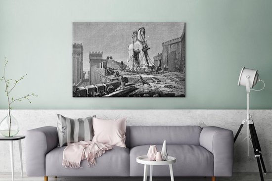 Une illustration antique en noir et blanc de la toile du cheval de Troie 120x80 cm - Tirage photo sur toile (Décoration murale salon / chambre)