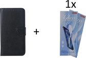 Samsung Galaxy A22 5G - Bookcase Zwart - portemonee hoesje met 1 stuk Glas Screen protector