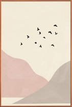 JUNIQE - Poster met kunststof lijst Flock Of Birds I -30x45 /Ivoor &