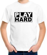 Play hard cadeau t-shirt wit voor kinderen/kids - unisex - jongens / meisjes XS (110-116)