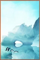 JUNIQE - Poster met kunststof lijst Penguins by Day -20x30 /Blauw &
