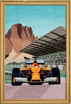 JUNIQE - Poster met houten lijst Formule 1 -13x18 /Blauw & Bruin
