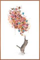 JUNIQE - Poster met kunststof lijst Catching Butterflies -13x18 /Geel