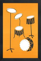 JUNIQE - Poster in houten lijst Drums -20x30 /Grijs & Oranje