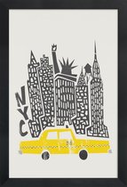 JUNIQE - Poster in houten lijst New York Cityscape -30x45 /Geel &