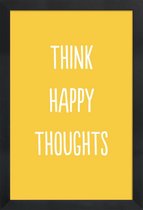 JUNIQE - Poster met houten lijst Happy Thoughts -13x18 /Geel