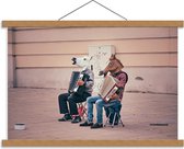 Schoolplaat – Paarden Spelend op Accordeon  - 60x40cm Foto op Textielposter (Wanddecoratie op Schoolplaat)
