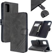 Voor Samsung Galaxy A31 Stiksels Stijl 2-Kleur Koe Textuur Horizontale Flip PU Lederen Case met Houder & Kaartsleuf & Lanyard (Zwart)