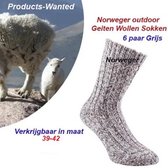 6-Paar Geiten Wollen Sokken Norweger klassieke Grijs Kleur-Maat 39-42