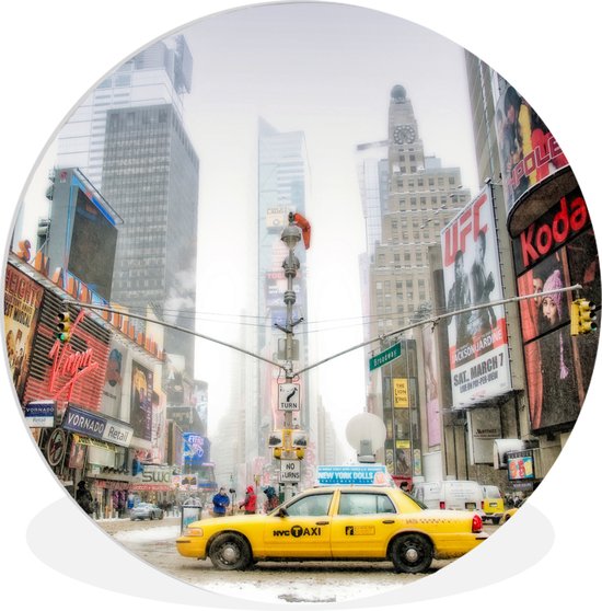 WallCircle - Wandcirkel ⌀ 30 - Taxicabs in New York City - Ronde schilderijen woonkamer - Wandbord rond - Muurdecoratie cirkel - Kamer decoratie binnen - Wanddecoratie muurcirkel - Woonaccessoires