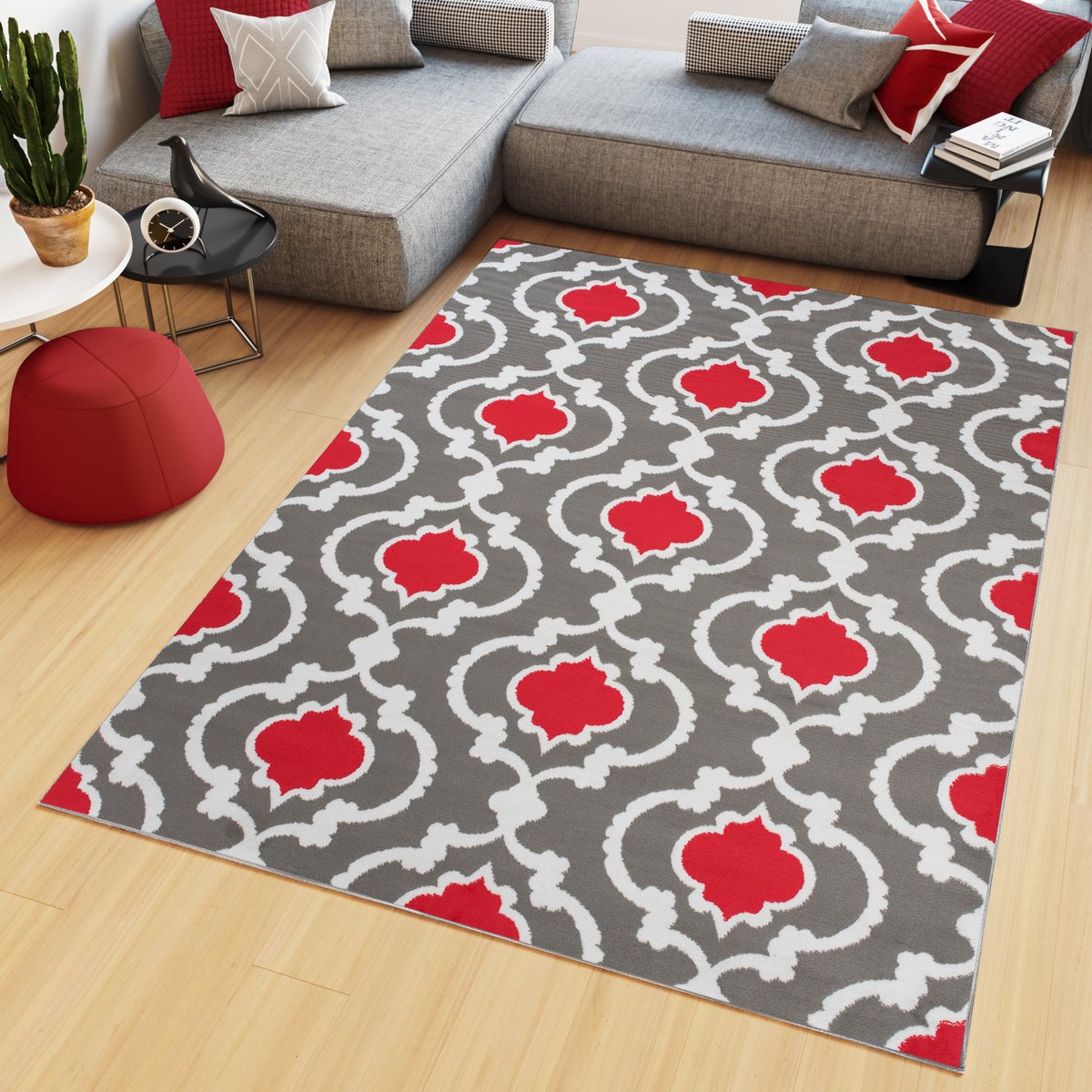 Tapiso Maya Vloerkleed Rood Grijs Laagpolig Tapijten Maat- 160x230