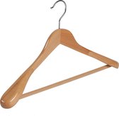 De Kledinghanger Gigant - 2 x Mantel / kostuumhanger beukenhout naturel gelakt met schouderverbreding en anti-slip broeklat, 44 cm