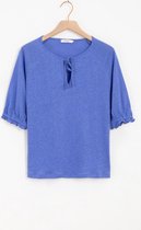 Sissy-Boy - Blauw linnen T-shirt met pofmouwen