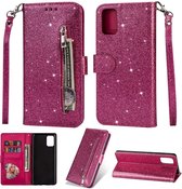 Samsung Galaxy M31 Glitter Bookcase met rits - hoesje - portemonneehoesje - Roze