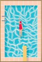 JUNIQE - Poster met kunststof lijst Pool -30x45 /Blauw & Oranje