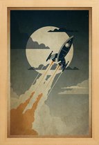JUNIQE - Poster in houten lijst Nacht lancering – Raket -20x30 /Bruin