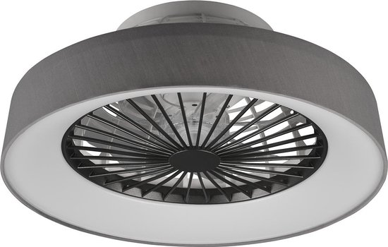 LED Plafondlamp met Ventilator - Plafondventilator - Trion Farali - 30W - Aanpasbare Kleur - Afstandsbediening - Dimbaar - Rond - Mat Grijs - Kunststof