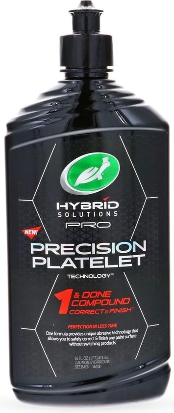 Bouteille noire Turtle Wax Hybrid Solutions Pro. Étiquette "NEW!" et "Precision Platelet Technology".