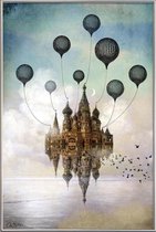 JUNIQE - Poster met kunststof lijst Journey To The East -13x18 /Blauw