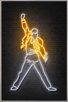 JUNIQE - Poster met kunststof lijst Neon Freddie Mercury -30x45 /Geel