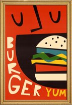 JUNIQE - Poster met houten lijst Yum Burger -13x18 /Geel & Oranje