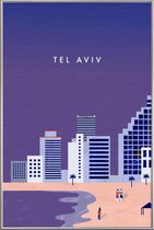 JUNIQE - Poster met kunststof lijst Tel Aviv - retro -30x45 /Paars