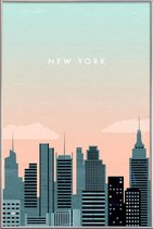 JUNIQE - Poster met kunststof lijst New York - retro -20x30 /Grijs