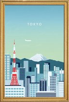 JUNIQE - Poster met houten lijst Retro Tokio -20x30 /Turkoois