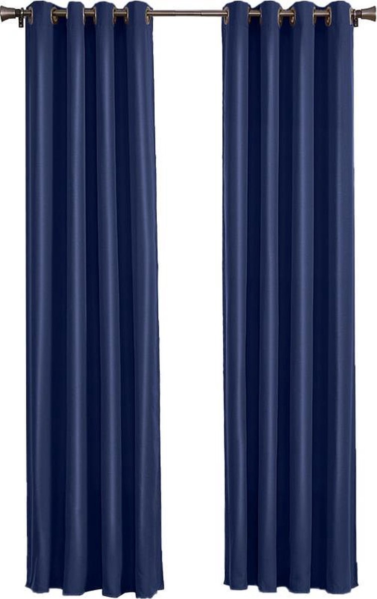 Larson - Luxe effen blackout gordijn - met ringen - 3m x 2.5m - Donkerblauw