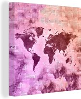 Canvas Wereldkaart - 50x50 - Wanddecoratie Wereldkaart - Rook - Kranten