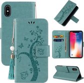 Reliëf Lucky Tree Horizontale Flip Leren Case met Houder & Kaartsleuf & Portemonnee & Lanyard Voor iPhone X / XS (Groen)