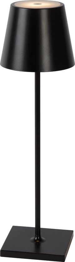 Lucide JUSTIN - Oplaadbare Tafellamp Binnen/Buiten - Accu/Batterij - Ø 11 cm - LED Dimb. - 1x2,2W 2700K/3000K - IP54 - 3 StepDim - Zwart