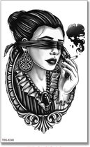Tattoo mystery woman - plaktattoo - tijdelijke tattoo - 12 cm x 9 cm (L x B)