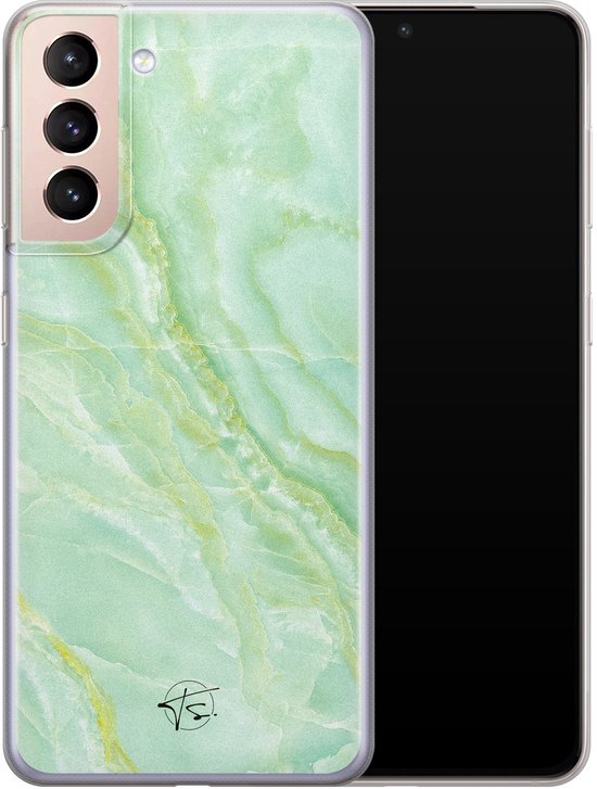 Coque Samsung S21 - Marbre Vert Citron/Menthe | Samsung Galaxy S21 | Étui en Siliconen TPU | Coque arrière pour téléphone Transparent