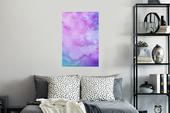 Sticker Muursticker Aquarelle Abstraite - Oeuvre abstraite faite d'aquarelle et de couleurs violet et bleu - 40x60 cm - film adhésif autocollant - sticker mural repositionnable
