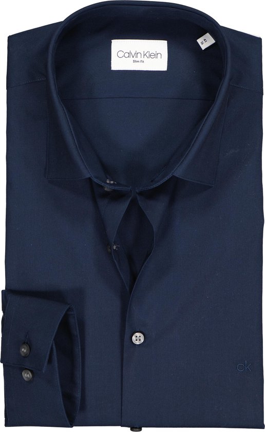 Calvin Klein slim fit overhemd - 2-ply stretch - midnight blue - Strijkvriendelijk - Boordmaat: