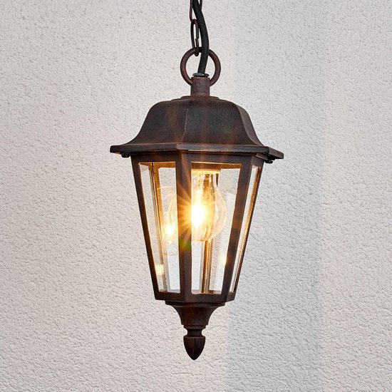 Lindby - Hanglampen buiten - 1licht - aluminium, glas - E27 - zwart-roest, helder