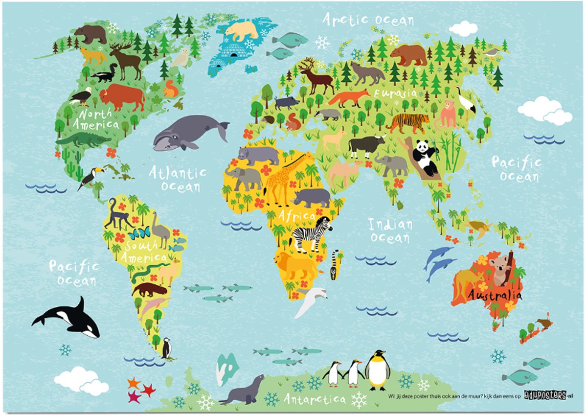 eduposters Educatieve poster (Posterpapier) - Topografie wereld onze wateren - 70 x 50 cm (B2) Beige