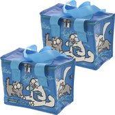 Set van 2x stuks kleine koeltassen voor lunch blauw met katten print 16 x 21 x 14 cm 4,7 liter - Koeltassen