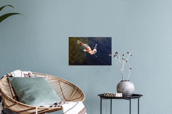 Sticker Muursticker carpe koï - Deux carpes koï dans l'eau - 30x20 cm - feuille adhésive autocollante - sticker mural repositionnable