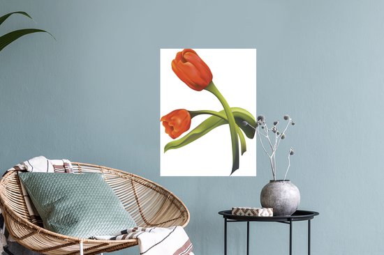 Sticker Muursticker Tulipe orange illustration - illustration de deux tulipes oranges - 30x40 cm - film adhésif autocollant - sticker mural repositionnable