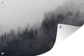 Tuindecoratie Mistig bos bij Bernese Oberland - 60x40 cm - Tuinposter - Tuindoek - Buitenposter