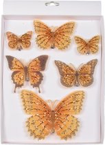 12x stuks decoratie vlinders op clip oranje - Kerstversiering/woondecoratie/bruiloft versiering